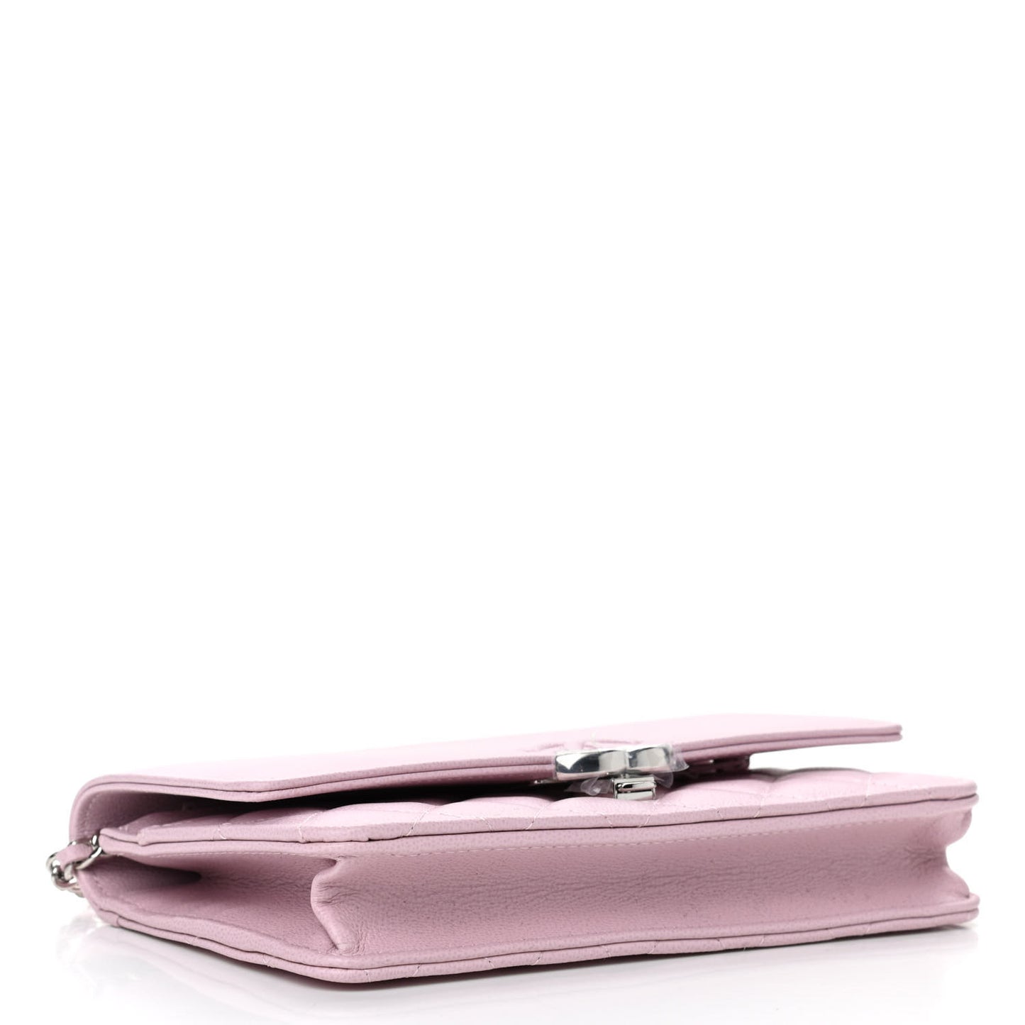 Grained Calfskin Quilted CC Box Wallet On Chain WOC Light Pink