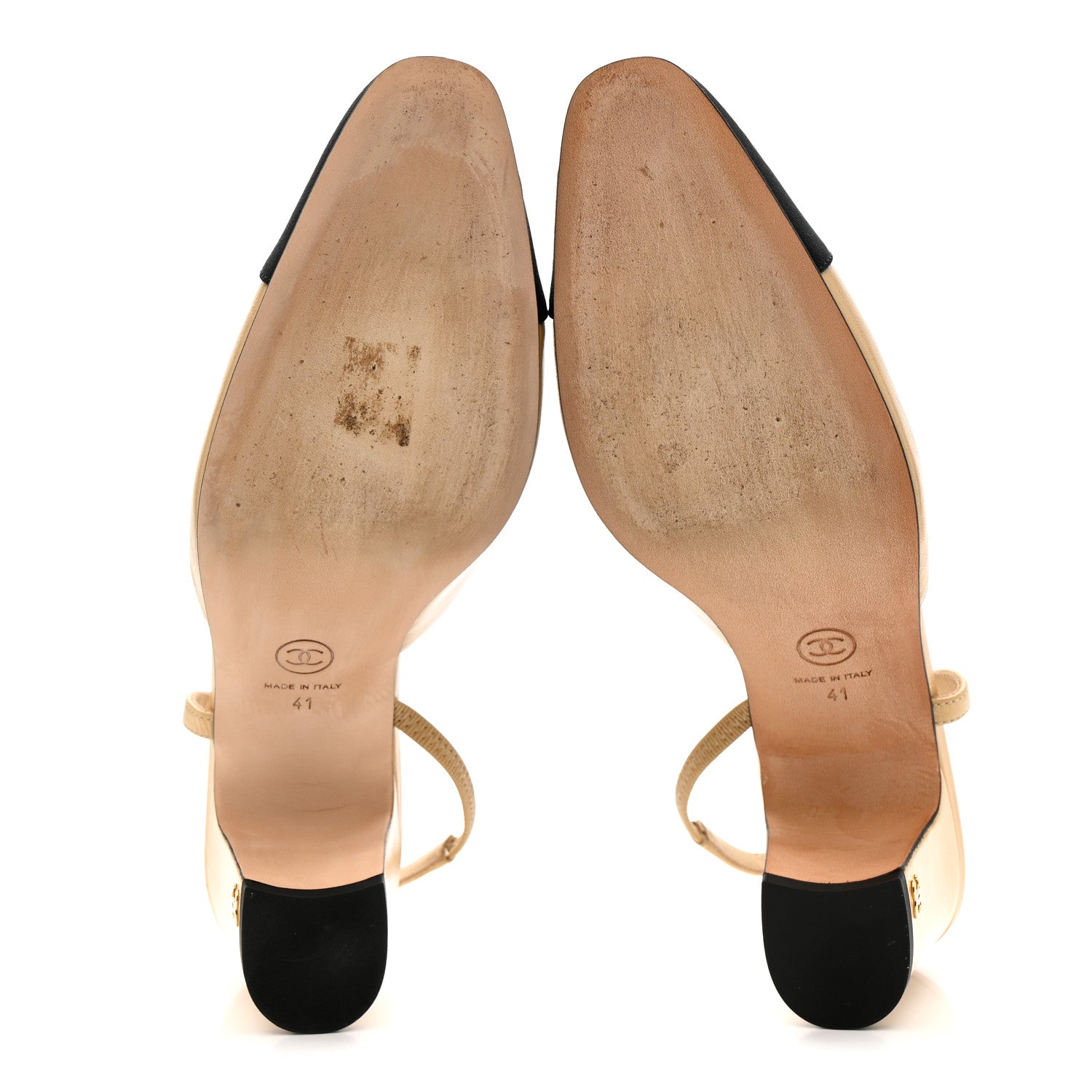 Chanel Goatskin Grosgrain Cap Toe CC Slingback Pumps 41 Beige Black 6 of 12