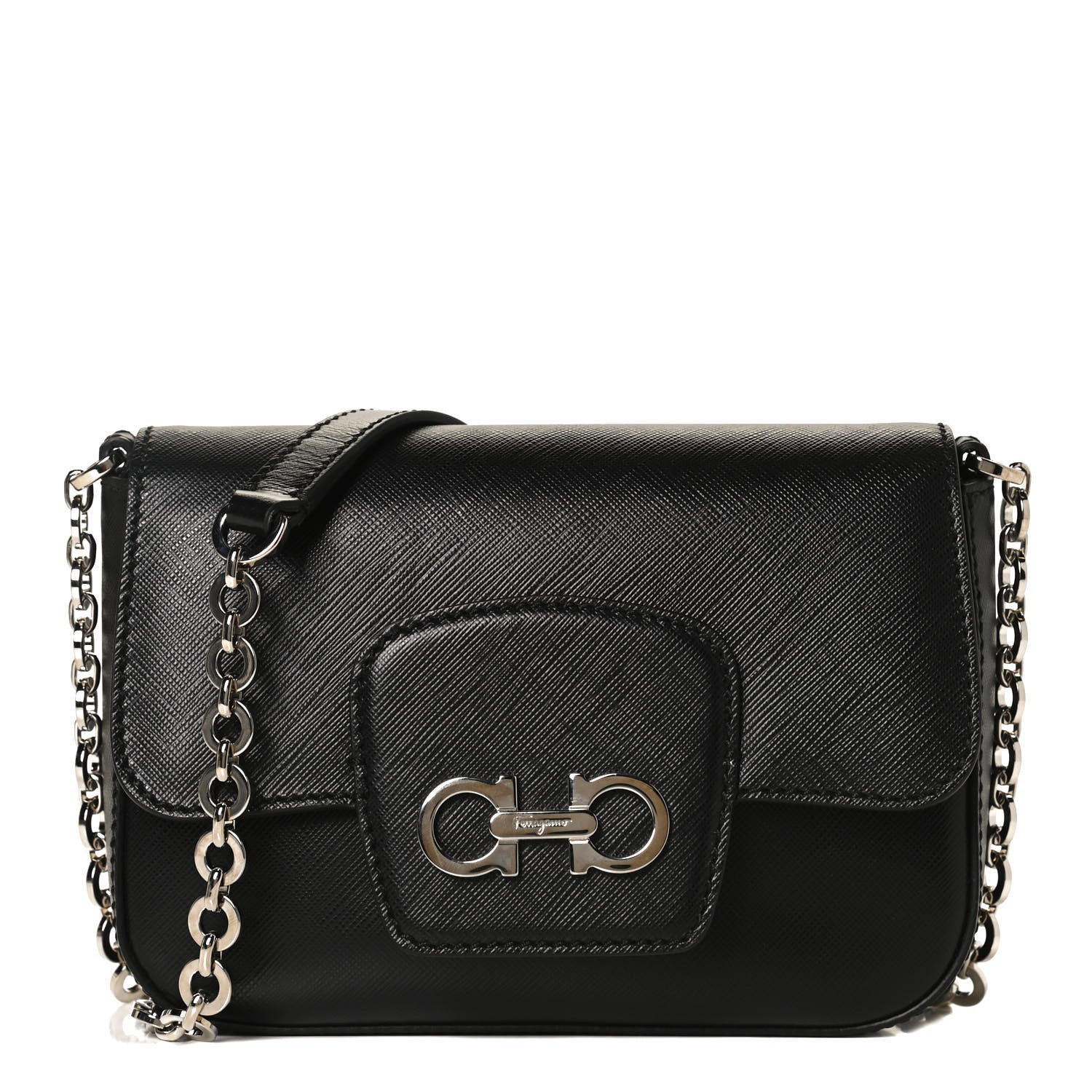 Salvatore Ferragamo Saffiano Paris Crossbody Bag Black 1 of 12
