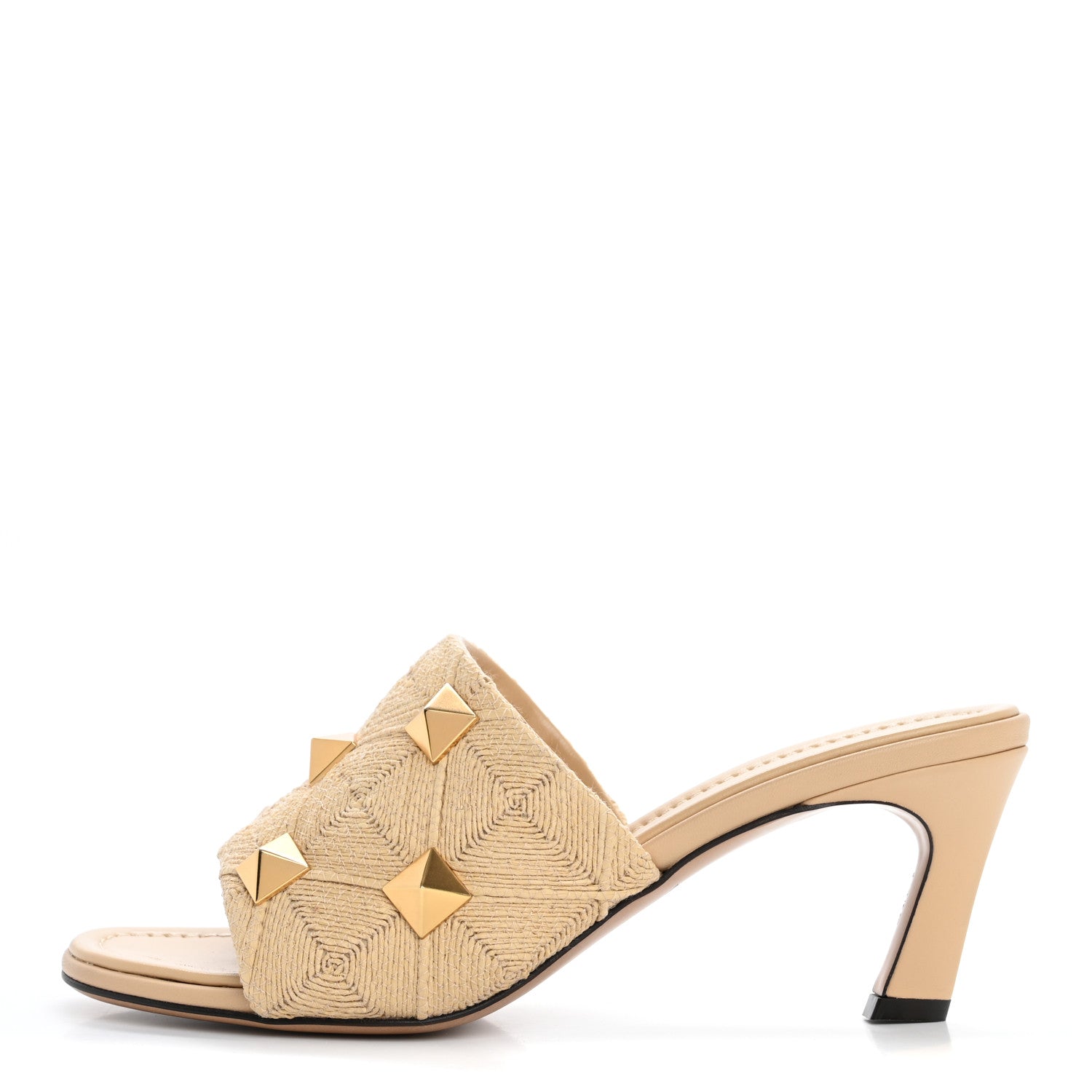 Valentino Garavani Raffia Roman Stud 65mm Slide Sandals 38 Sahara Beige 1 of 9