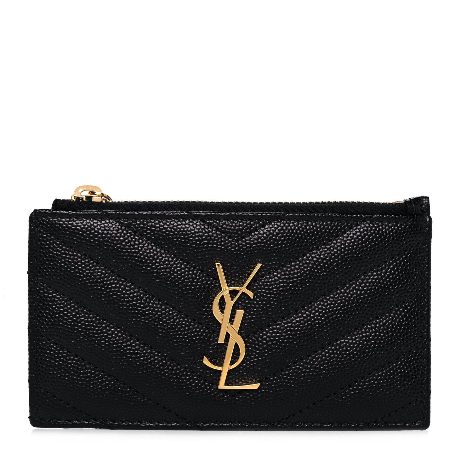 Grain De Poudre Matelasse Chevron Monogram Fragments Zippered Card Case Black