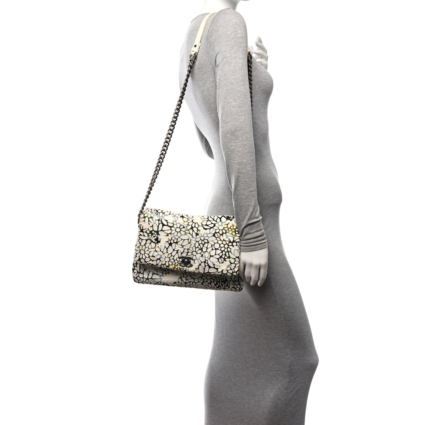 Tweed Quilted Floral Single Flap White