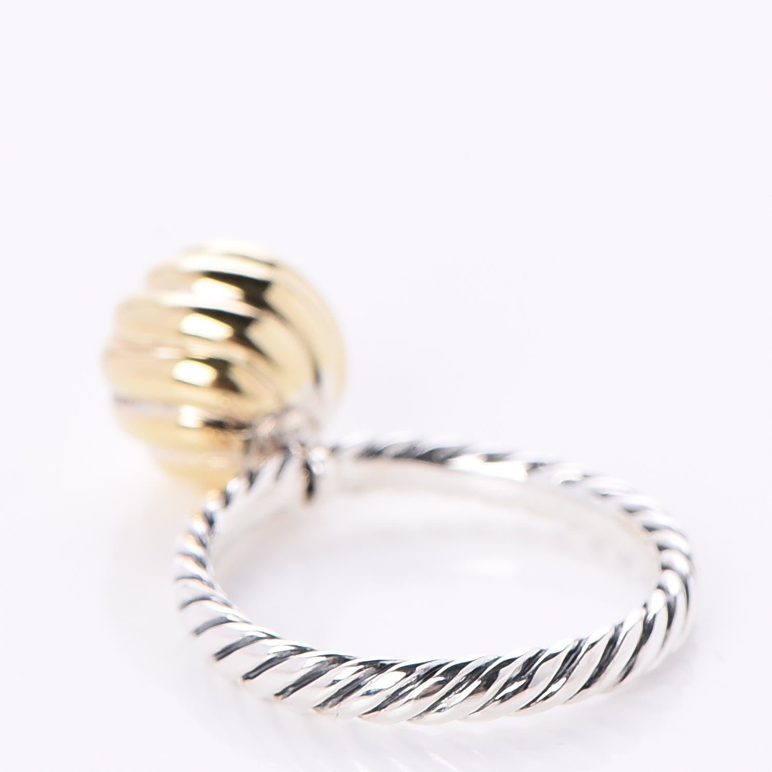 David Yurman Sterling Silver 18K Yellow Gold 10mm Elements Cable Ball Ring 54 7 4 of 5