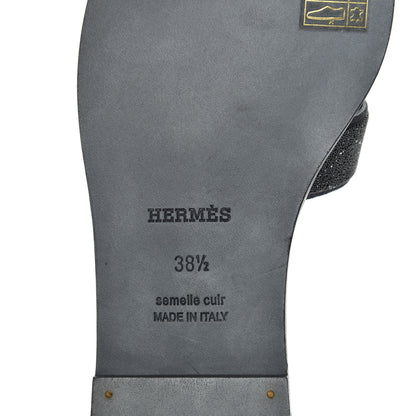 Hermes Suede Goatskin Crystal Powder Oran Sandals 38.5 Black 7 of 10