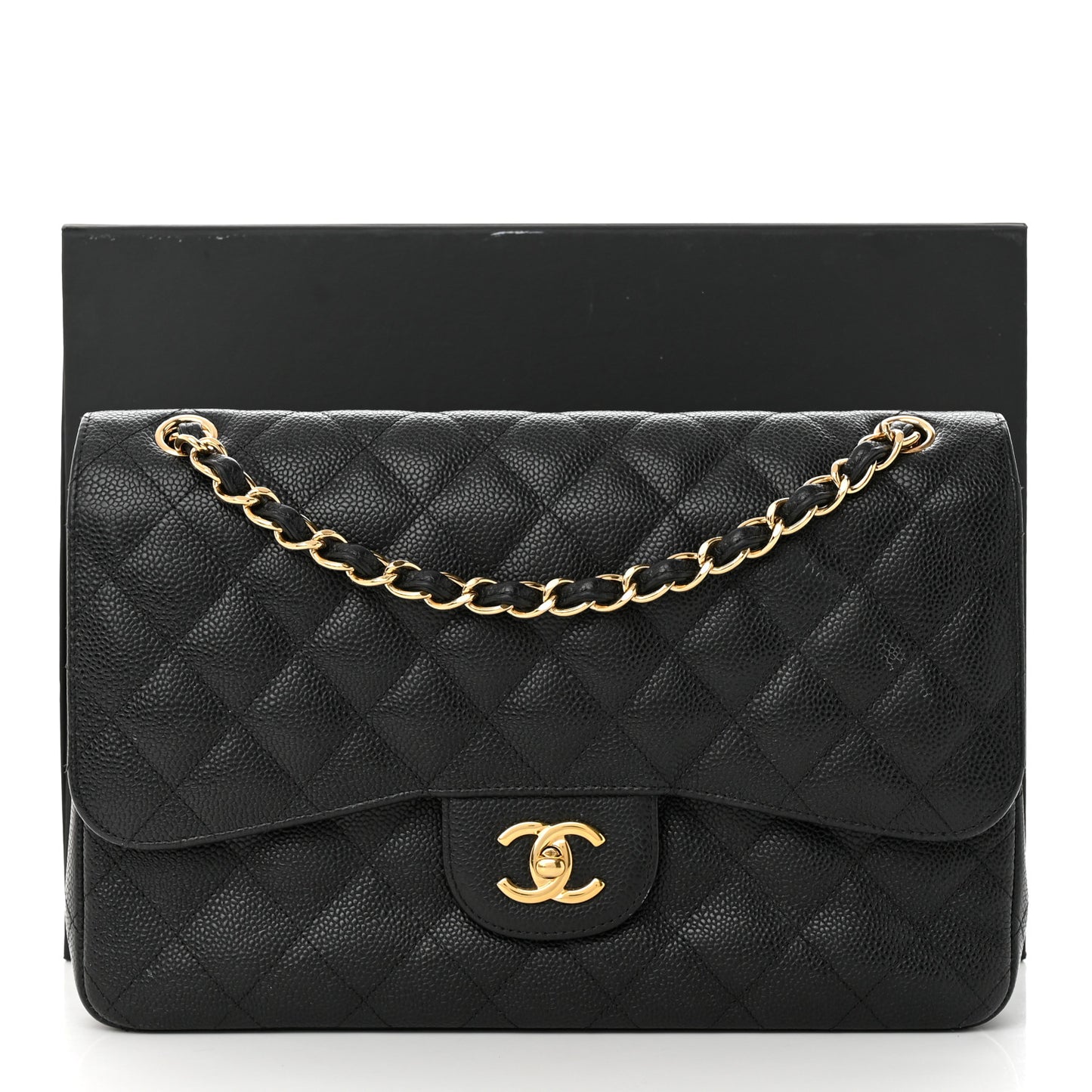 Caviar Quilted Jumbo Double Flap Black