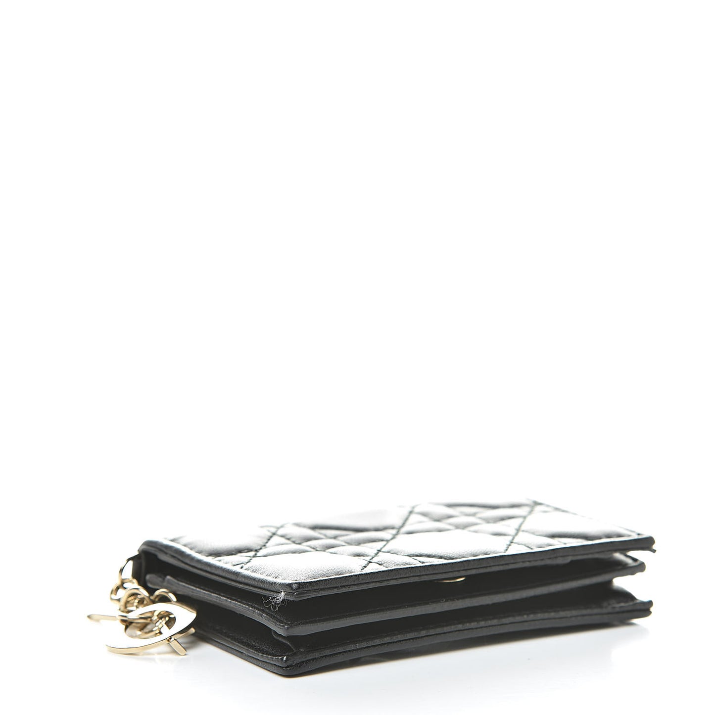 Lambskin Cannage Small Lady Dior Flap Card Holder Black