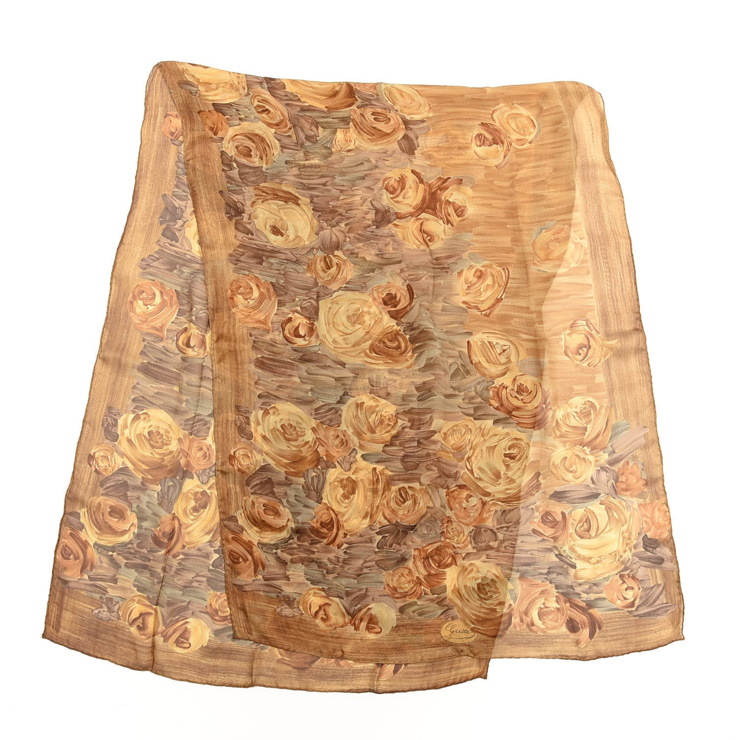 Gucci Silk Floral Scarf Brown 2 of 3