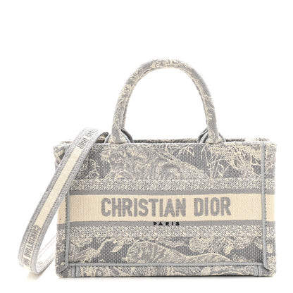 Christian Dior Canvas Embroidered Toile De Jouy Reverse Mini Book Tote With Strap Grey 1 of 11