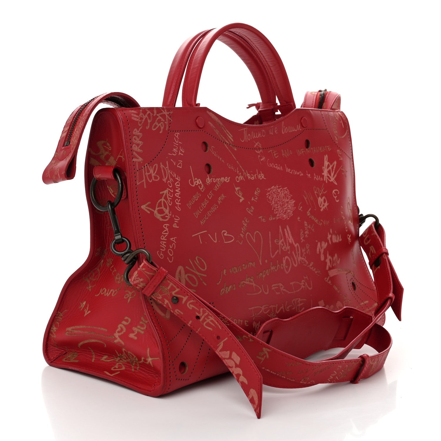 Balenciaga Calfskin Love Perforated Blackout Hardware City Rouge Profond 4 of 12