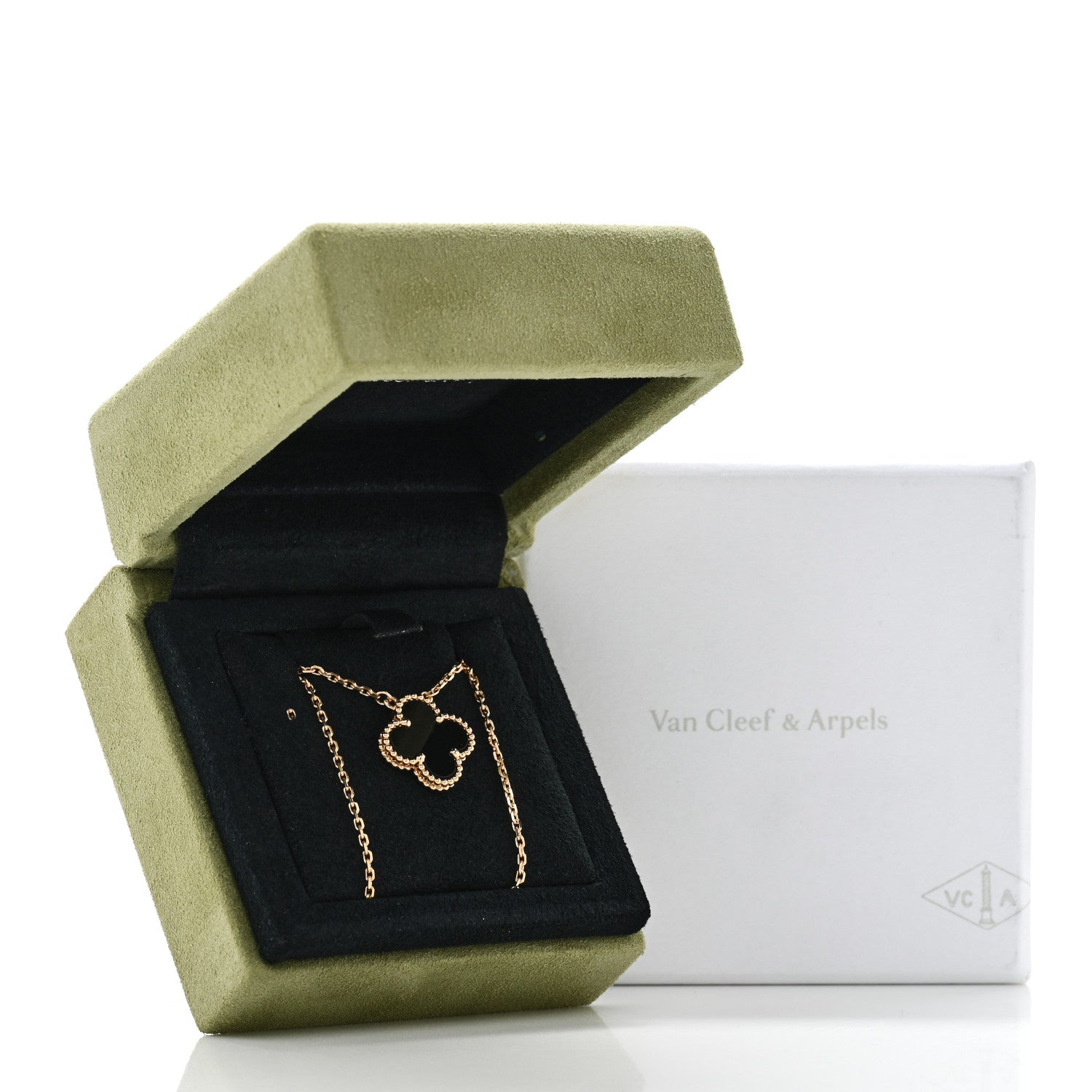 Van Cleef & Arpels 18K Yellow Gold Black Onyx Vintage Alhambra Pendant Necklace 6 of 6