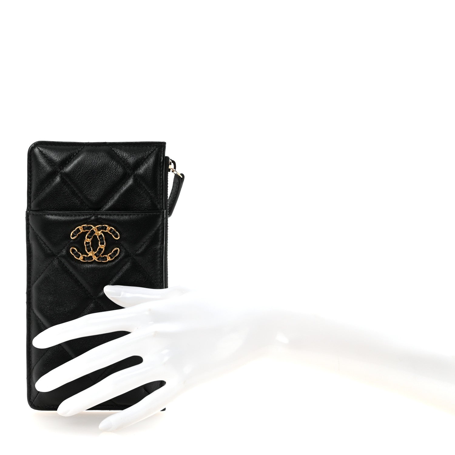 Chanel Goatskin Quilted Chanel 19 Flat Wallet Pouch Black 4 of 14