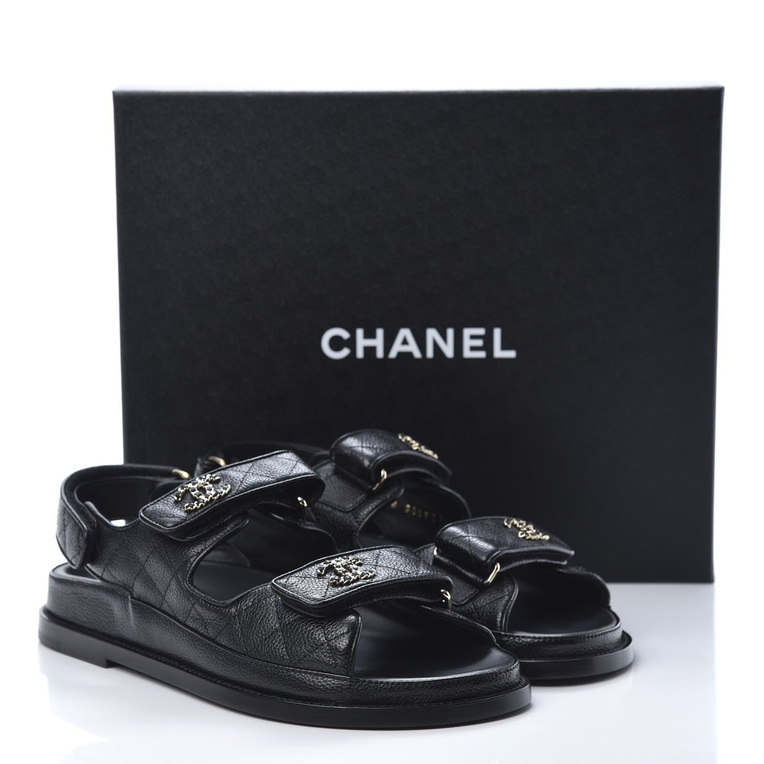 Chanel Grained Calfskin Velcro Dad Sandals 37.5 Black 8 of 8