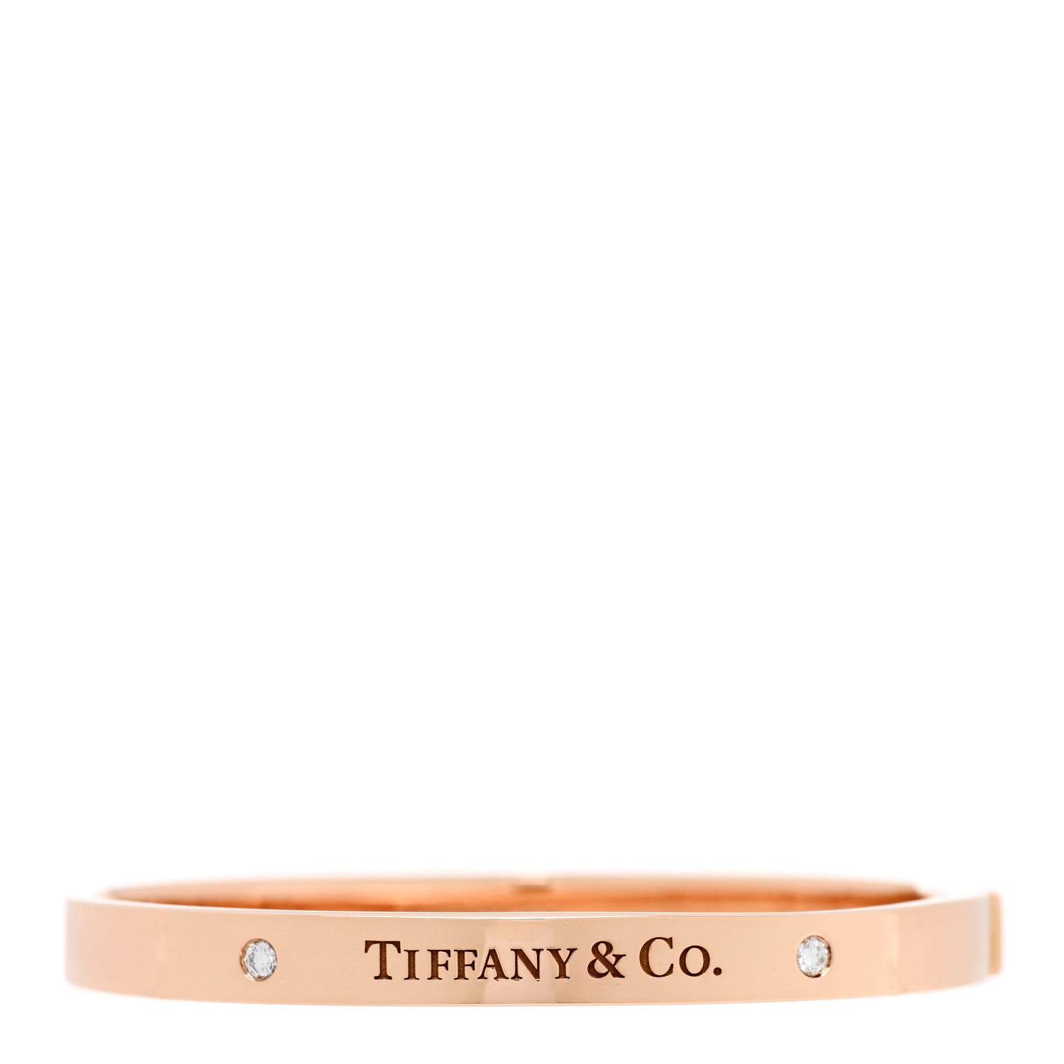 Tiffany 18K Rose Gold Diamond Logo Hinged Bangle Bracelet 1 of 4