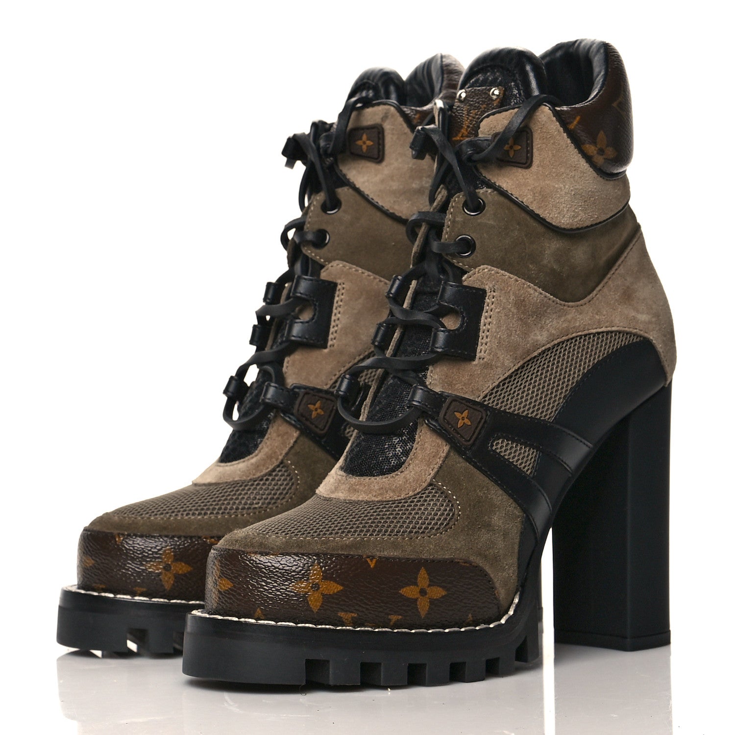 Louis Vuitton Suede Calfskin Monogram Star Trail Ankle Boots 37.5 Khaki 3 of 7