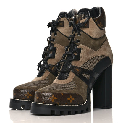 Louis Vuitton Suede Calfskin Monogram Star Trail Ankle Boots 37.5 Khaki 3 of 7