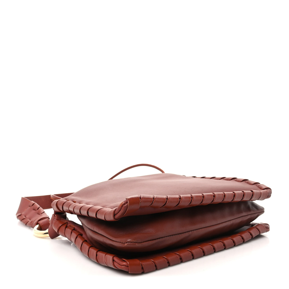 Calfskin Mate Woven Drawstring Shoulder Bag Bold Brown