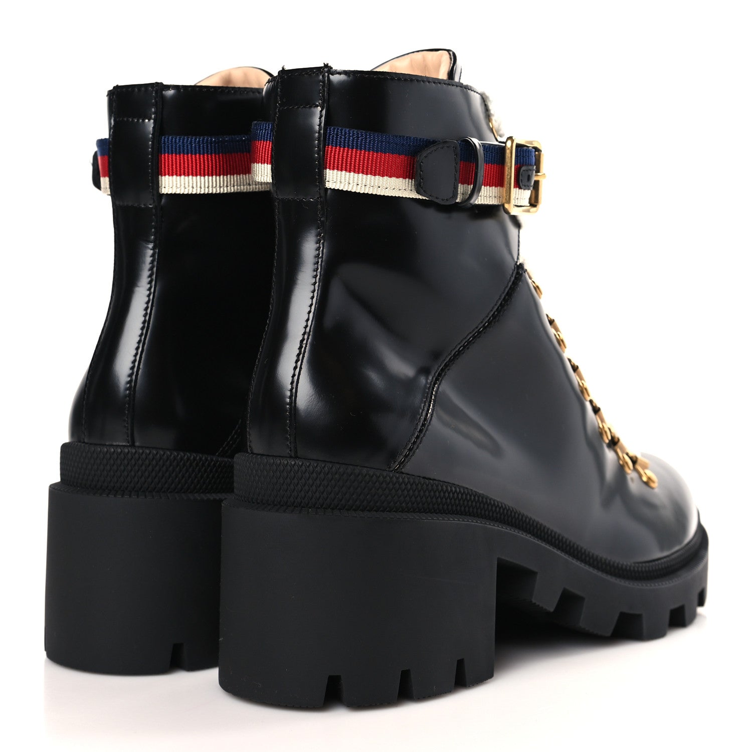 Gucci Calfskin Sylvie Web Womens Lace Up Combat Boots 39 Black 4 of 8