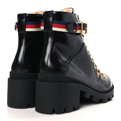 Gucci Calfskin Sylvie Web Womens Lace Up Combat Boots 39 Black 4 of 8