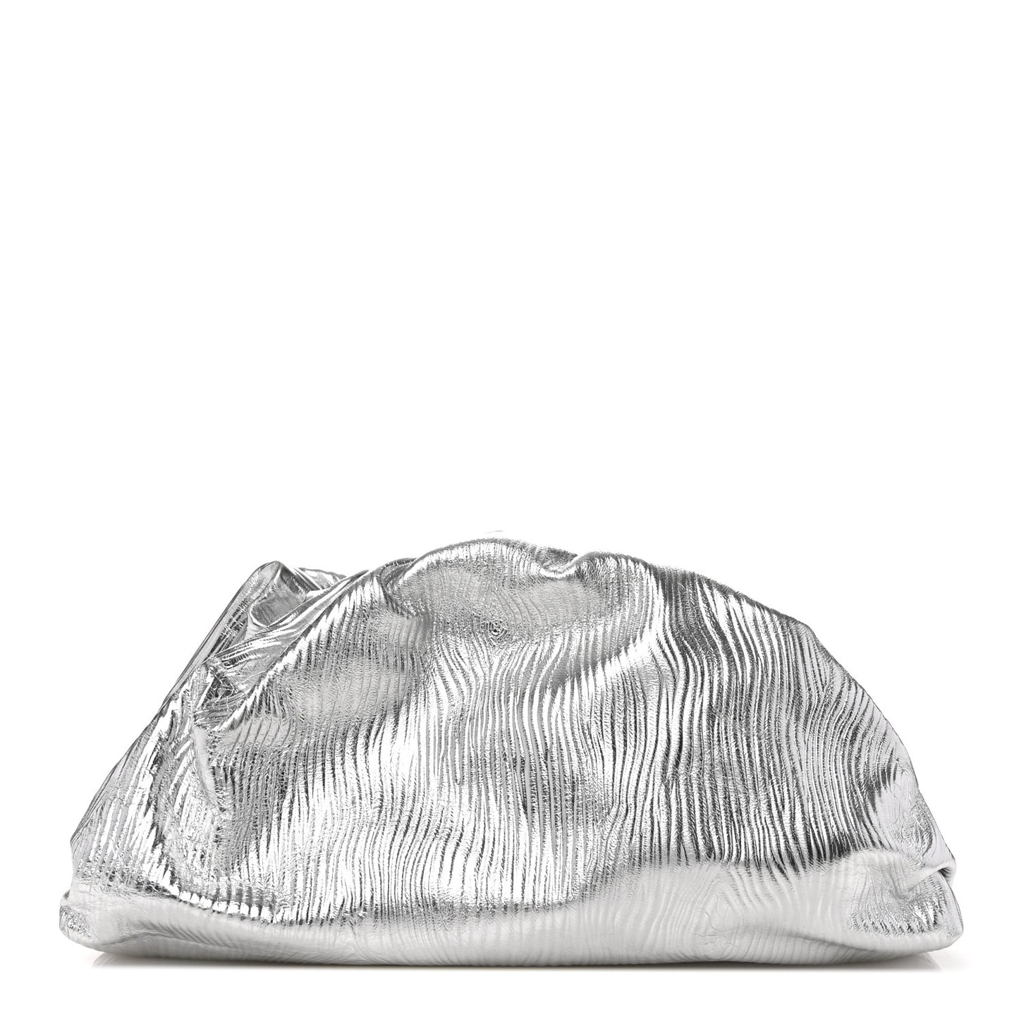 Metallic Bark Calfskin Embossed The Pouch Oversized Clutch Silver