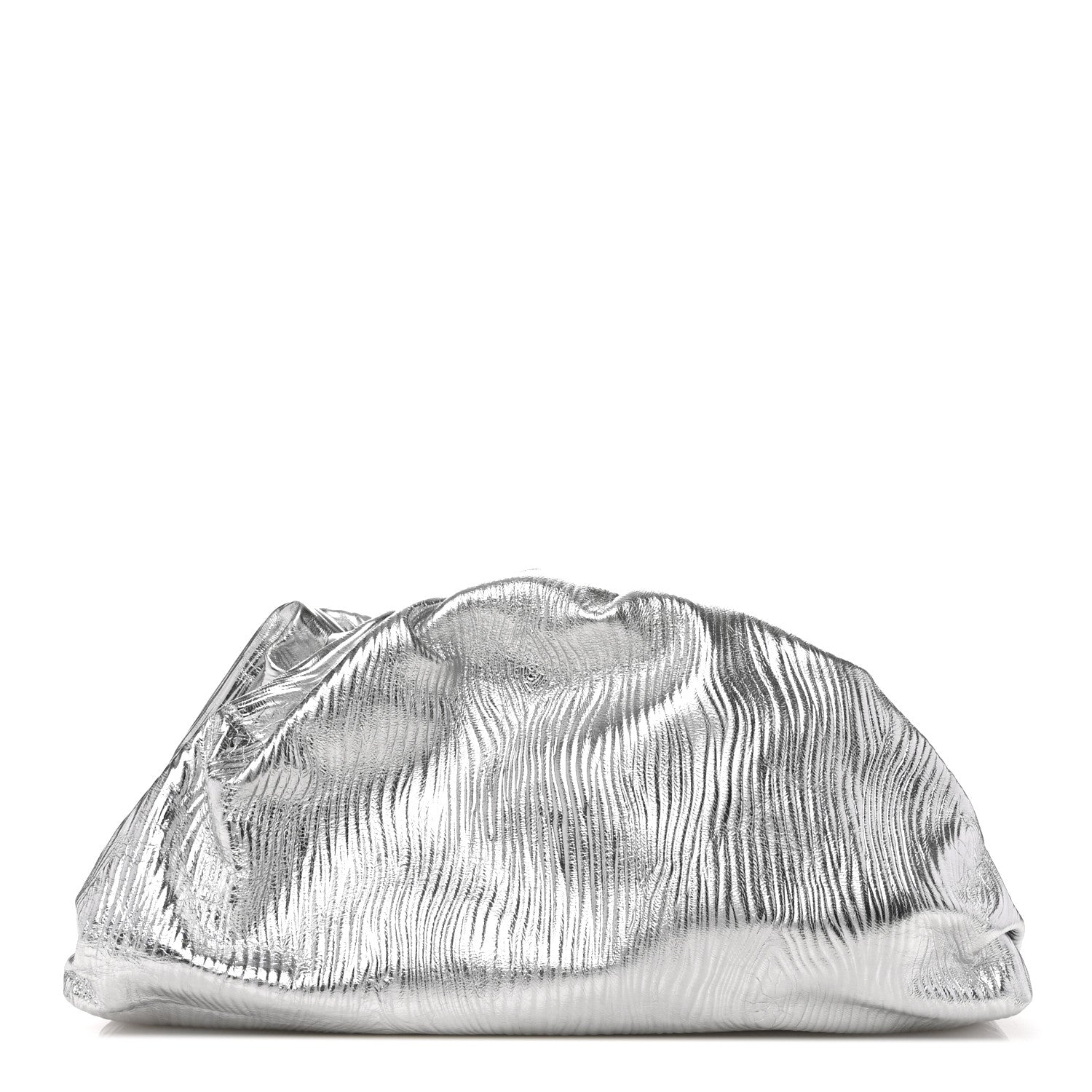 Bottega Veneta Metallic Bark Calfskin Embossed The Pouch Oversized Clutch Silver 1 of 10
