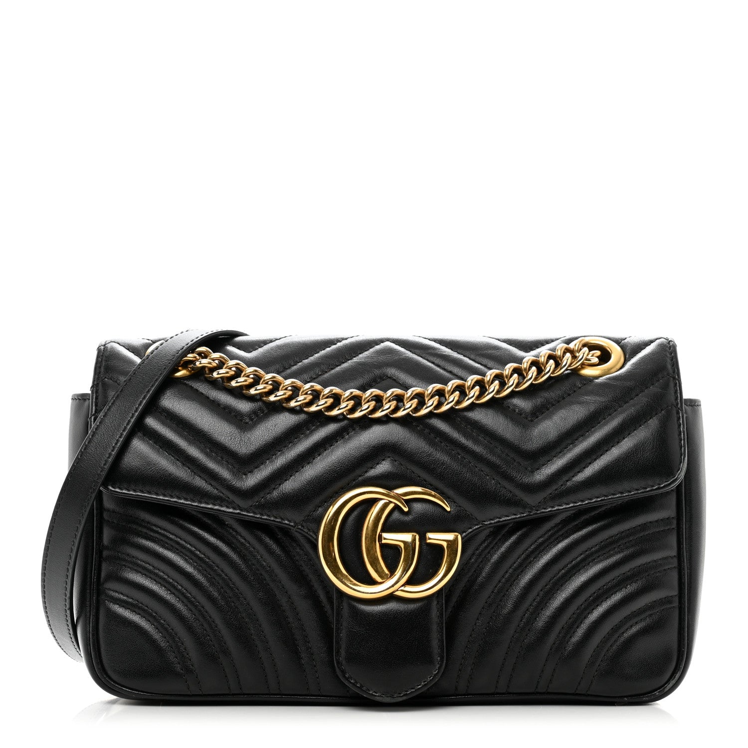 Gucci Calfskin Matelasse Small GG Marmont Shoulder Bag Black 1 of 14