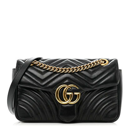 Gucci Calfskin Matelasse Small GG Marmont Shoulder Bag Black 1 of 14