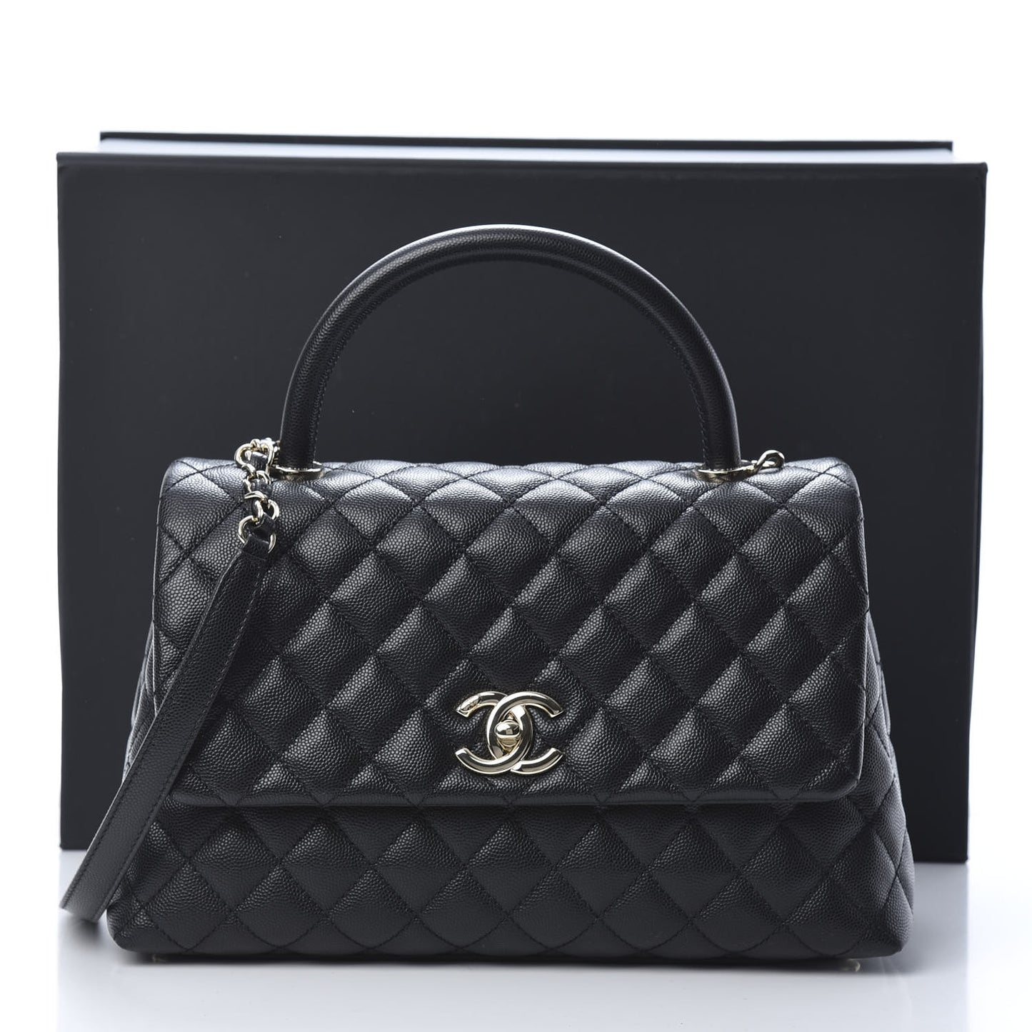 Caviar Quilted Small Coco Handle Flap Black