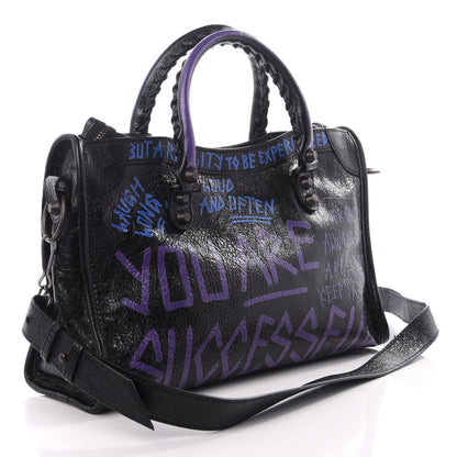 Balenciaga Agneau Arena Graffiti All Over Classic Hardware S City Black Bleu Violet 2 of 8