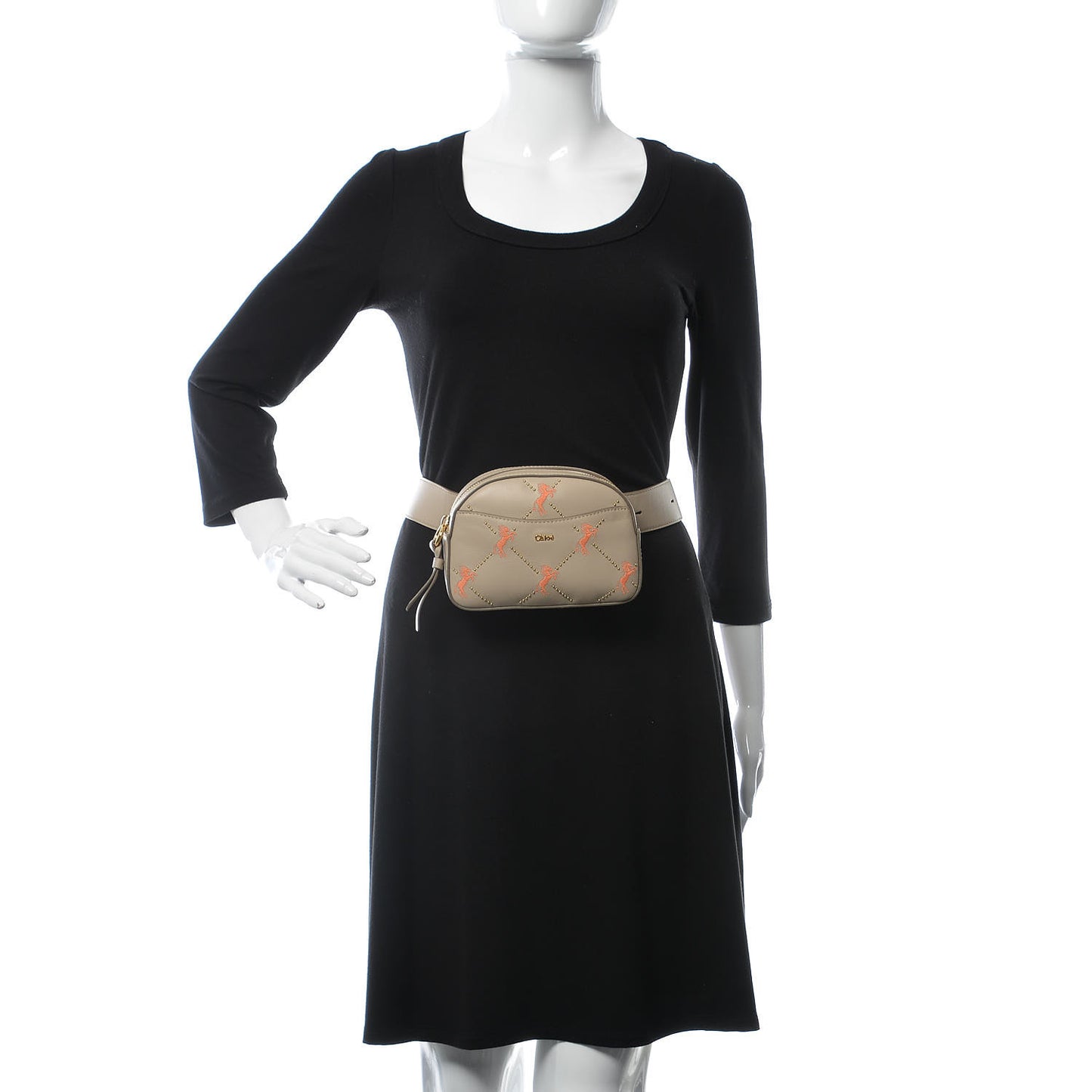Smooth Calfskin Little Horses Embroidered Signature Belt Bag Pastel Grey