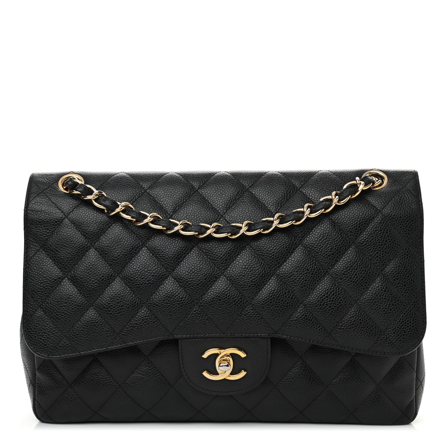 Caviar Quilted Jumbo Double Flap Black