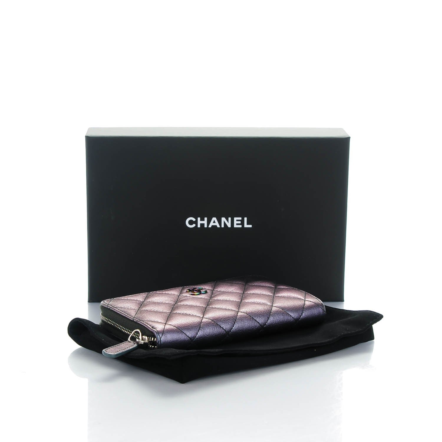 Chanel Iridescent Goatskin Quilted Small Zip Around Wallet Purple 4 of 8
