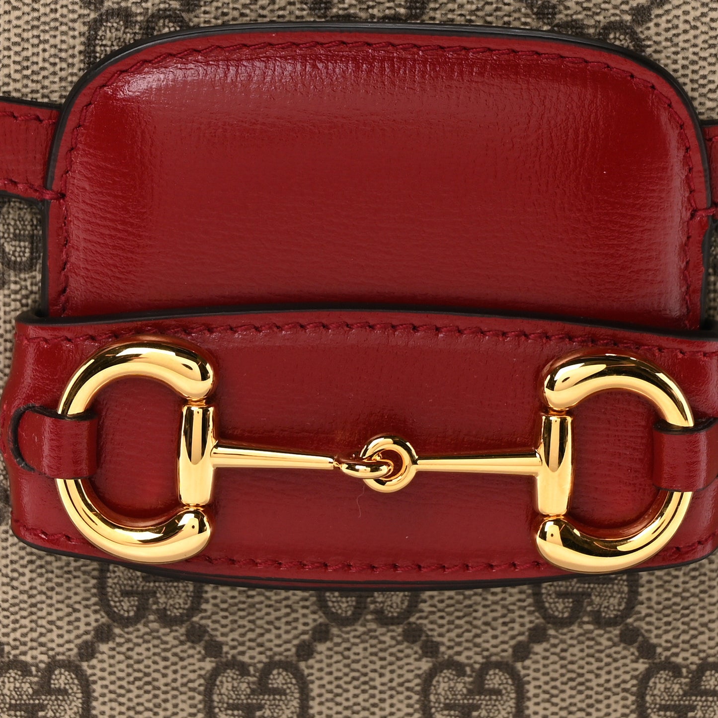 GG Supreme Monogram Azalea Calfskin Horsebit 1955 Shoulder Bag Beige Ebony New Cherry Red