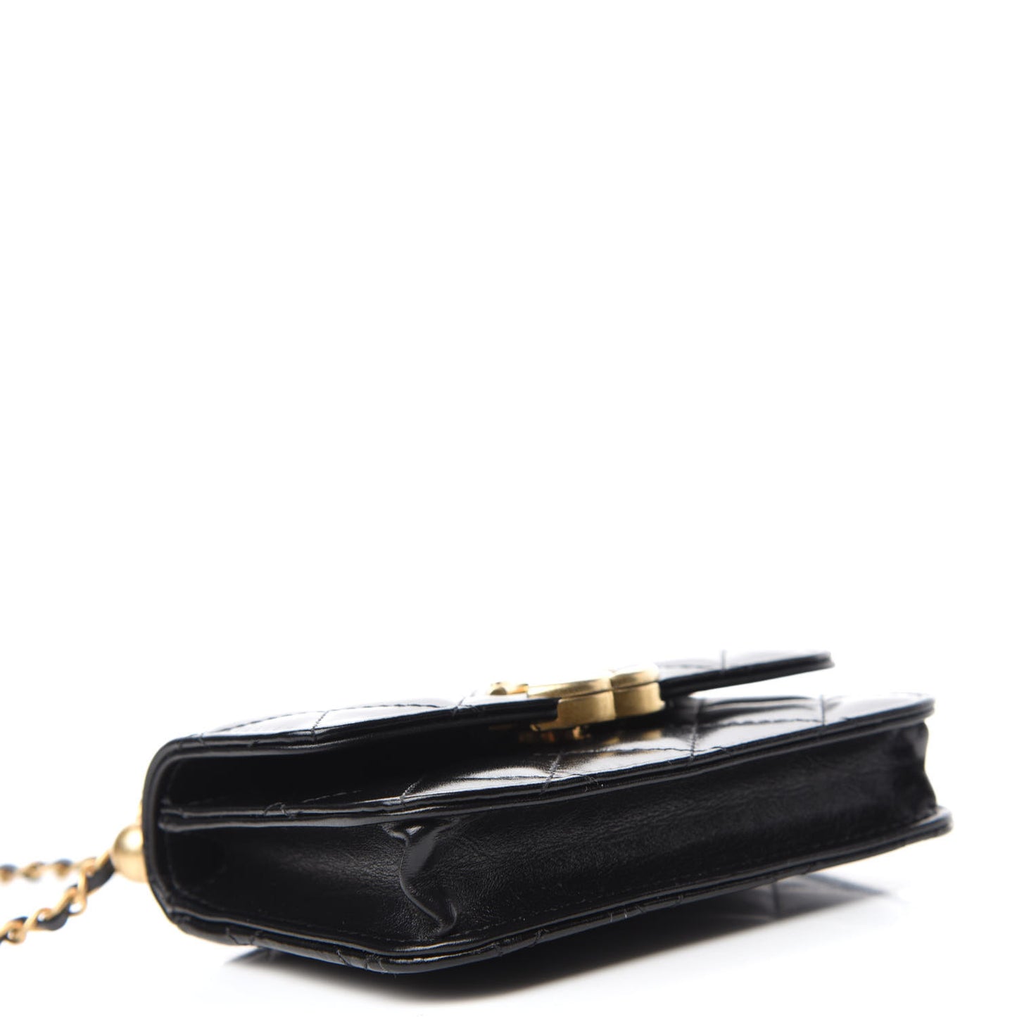 Calfskin Quilted Perfect Fit Coin Purse With Chain Black