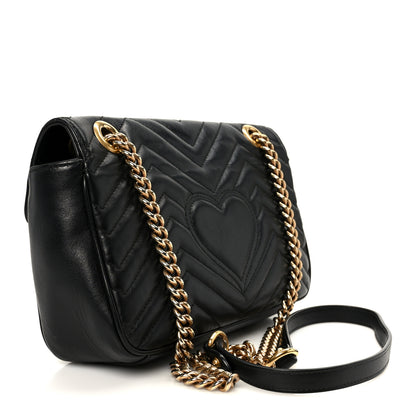Gucci Calfskin Matelasse Small GG Marmont Shoulder Bag Black 3 of 11