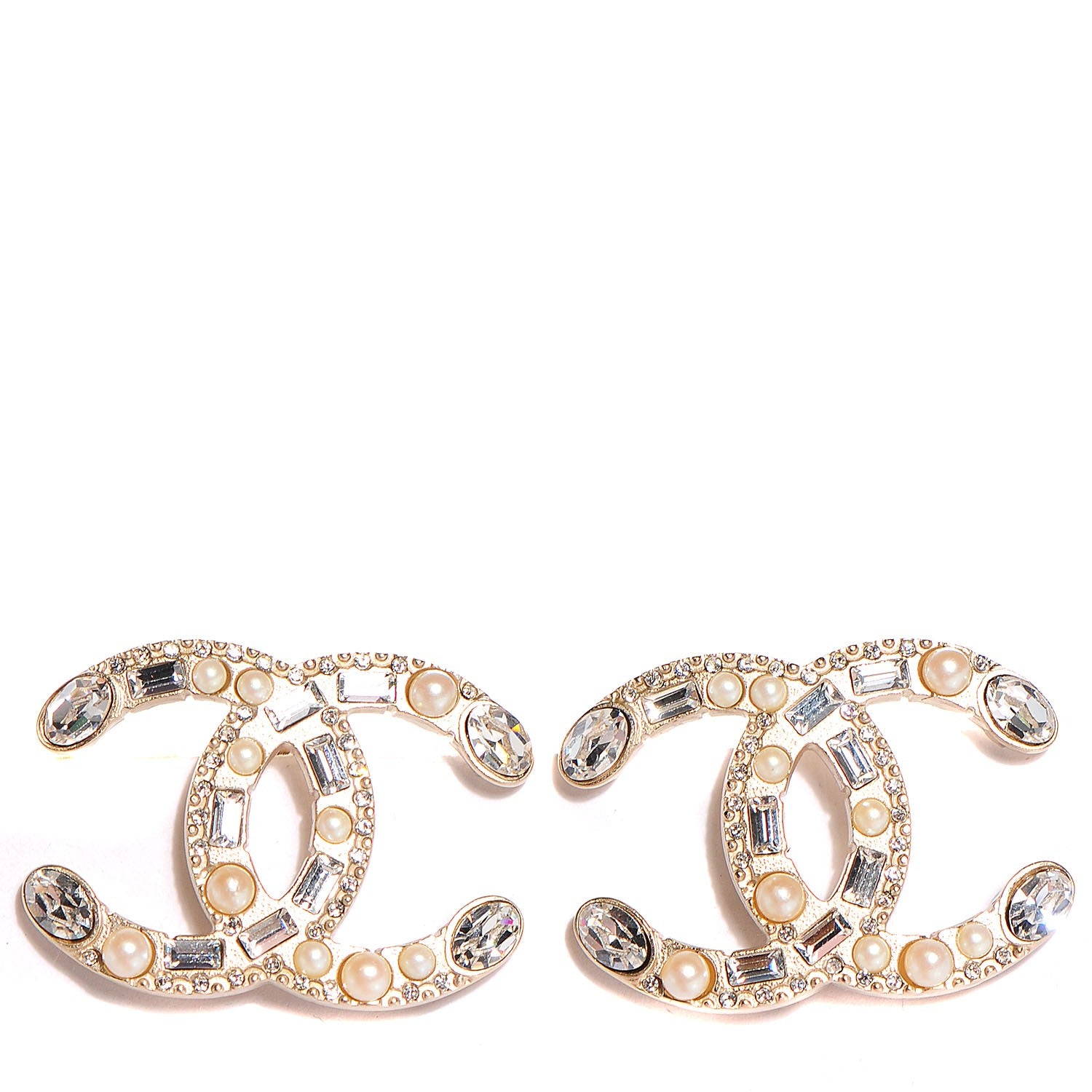 Chanel Pearl Crystal Baguette CC Earrings Gold 1 of 5