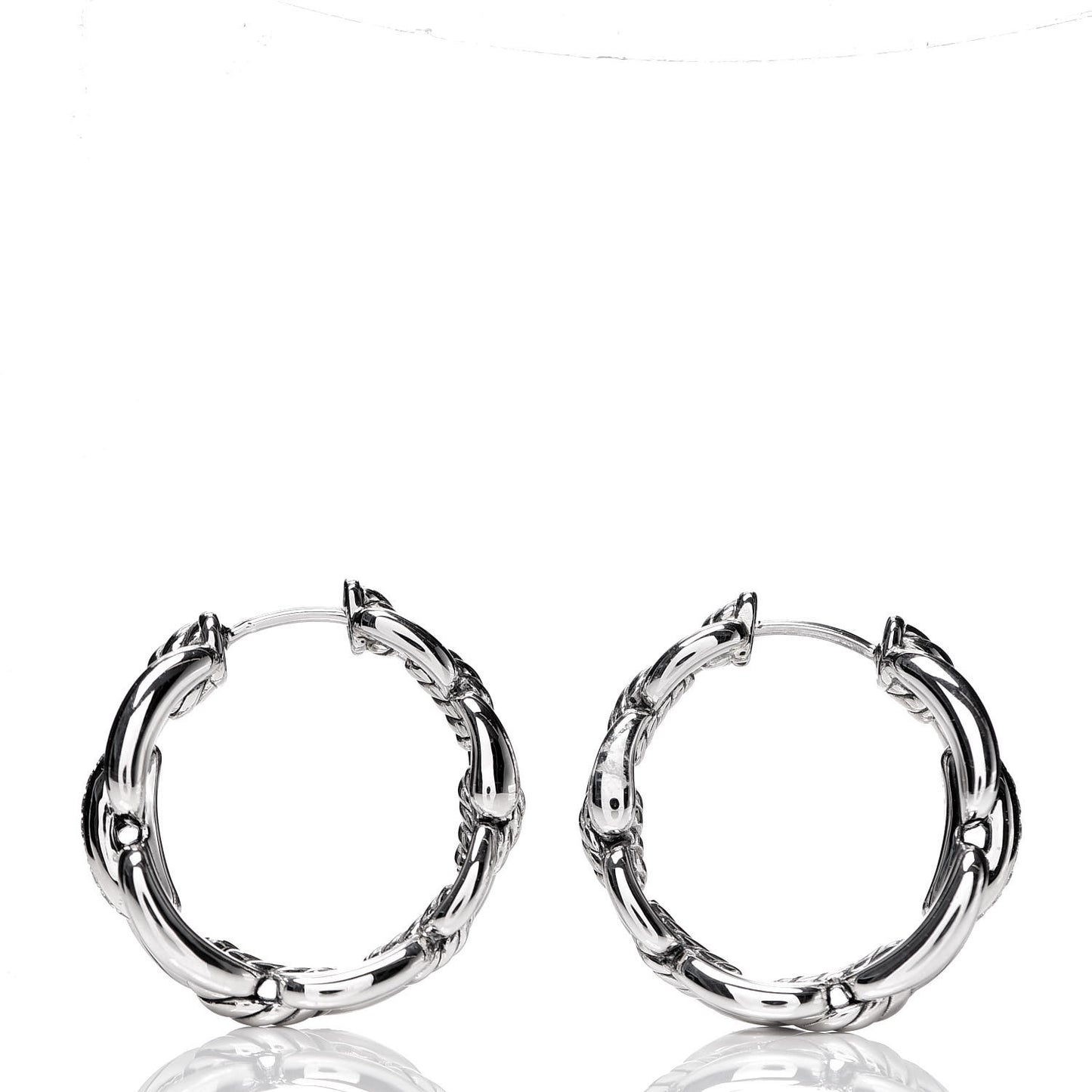 Sterling Silver Diamond 23mm Wellesley Hoop Earrings