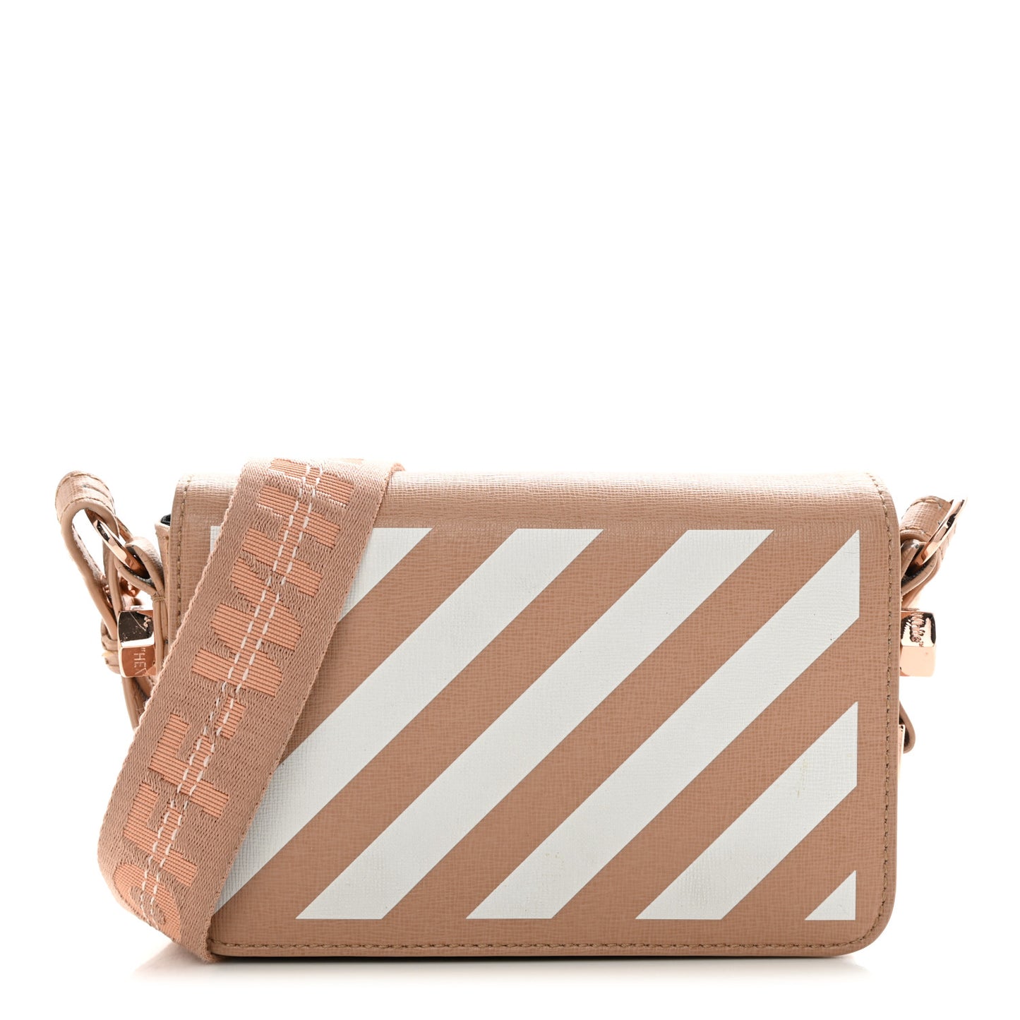 Saffiano Striped Mini Diag Bag Nude White