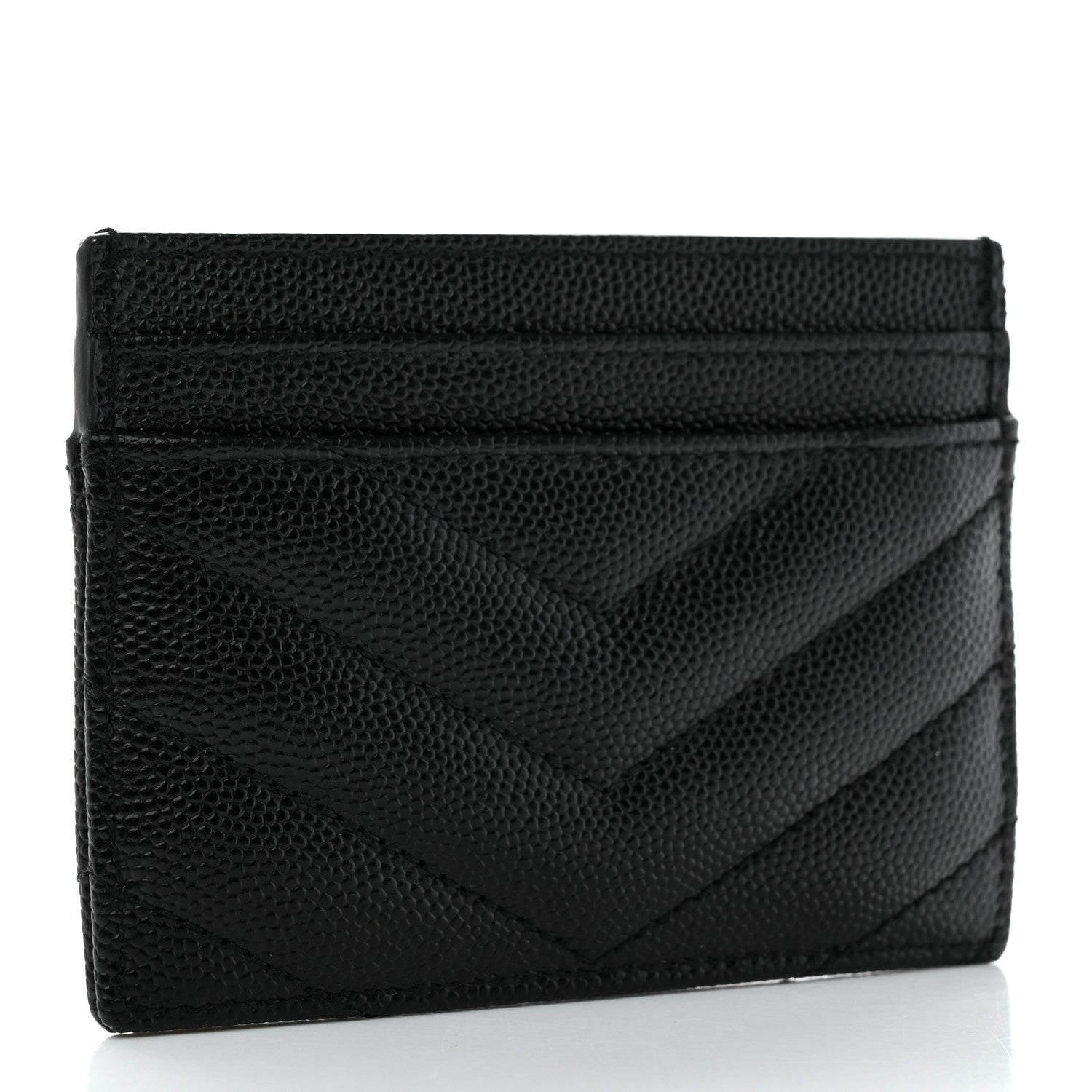 Saint Laurent Grain De Poudre Matelasse Chevron Monogram Credit Card Case Black 3 of 8