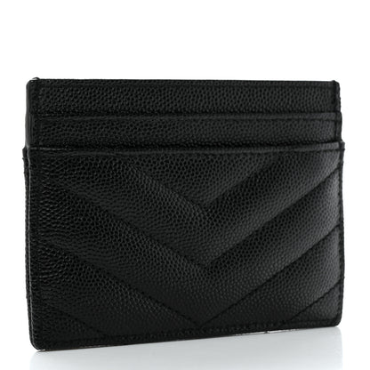 Saint Laurent Grain De Poudre Matelasse Chevron Monogram Credit Card Case Black 3 of 8