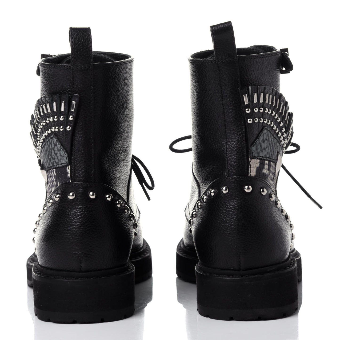 Calfskin Studded Bugs Combat Boots 36.5 Black
