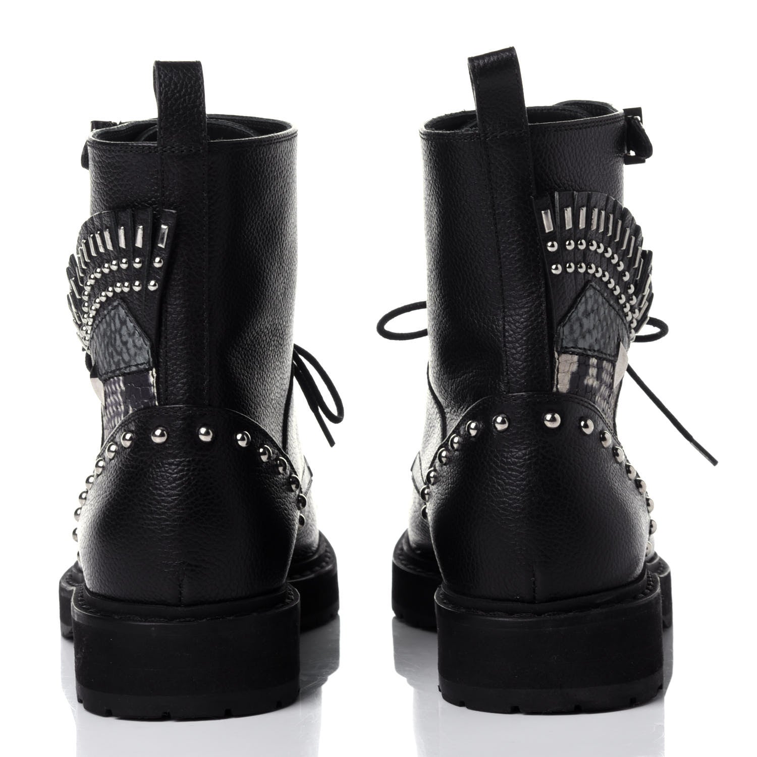 Fendi Calfskin Studded Bugs Combat Boots 36.5 Black 5 of 10