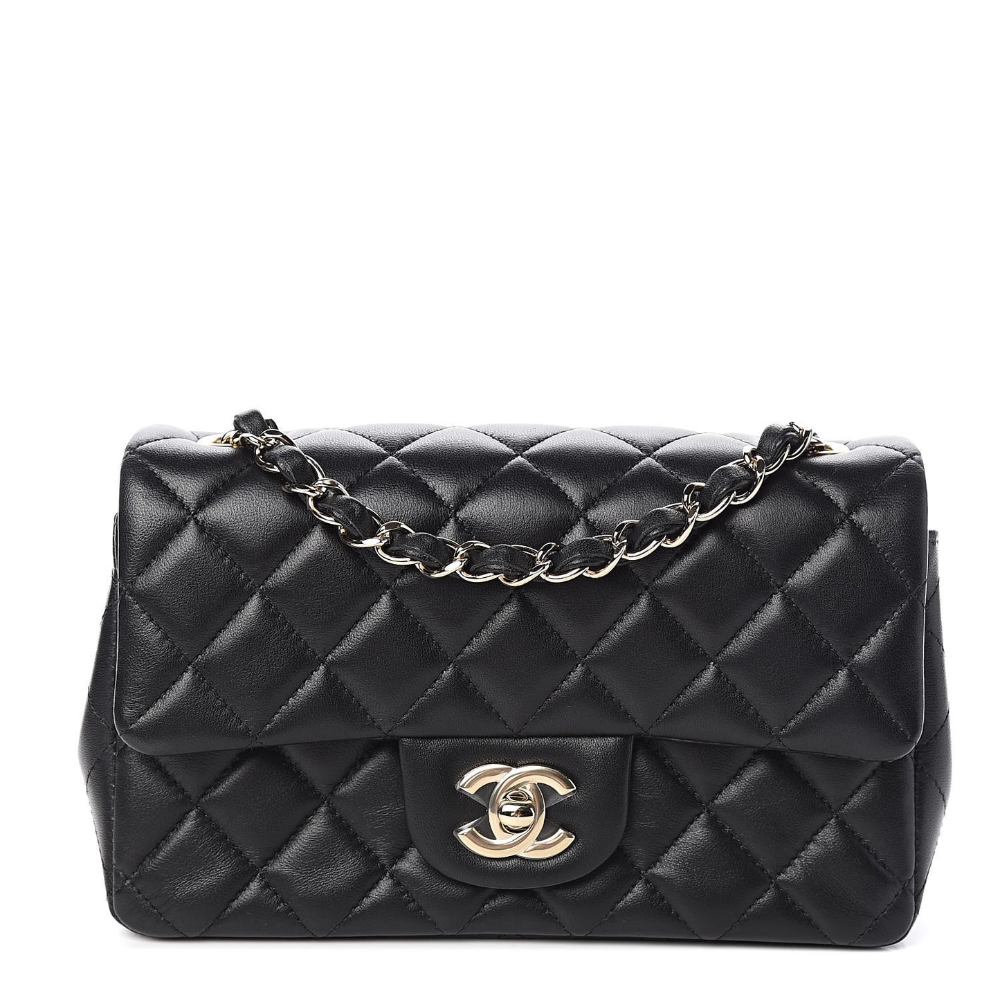 Lambskin Quilted Mini Rectangular Flap Black