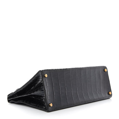 Hermes Shiny Porosus Crocodile Kelly Sellier 32 Black 3 of 12