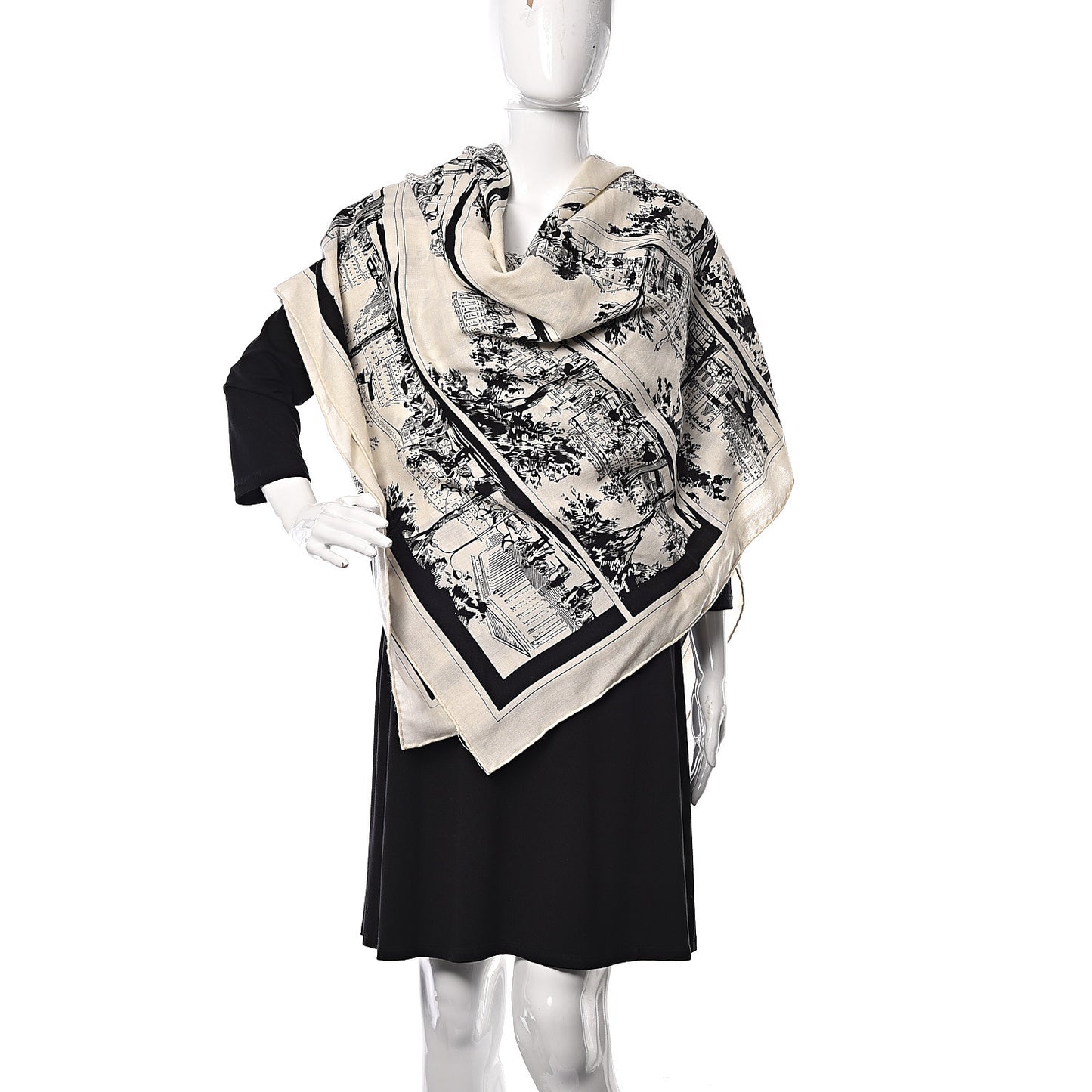 Cashmere Silk A l'Ombre des Boulevards Shawl 140 White Black