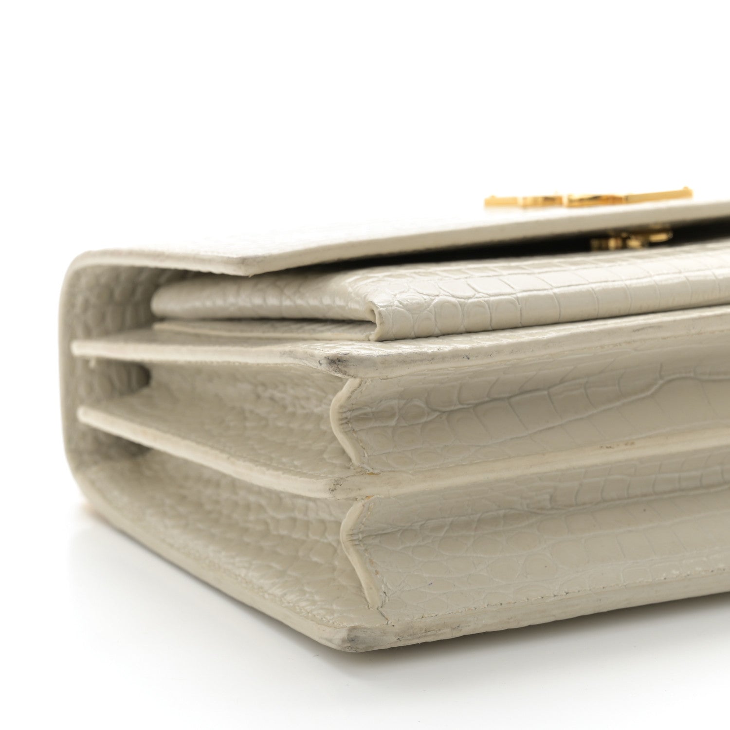 Saint Laurent Calfskin Crocodile Embossed Medium Monogram Sunset Blanc Vintage 9 of 14