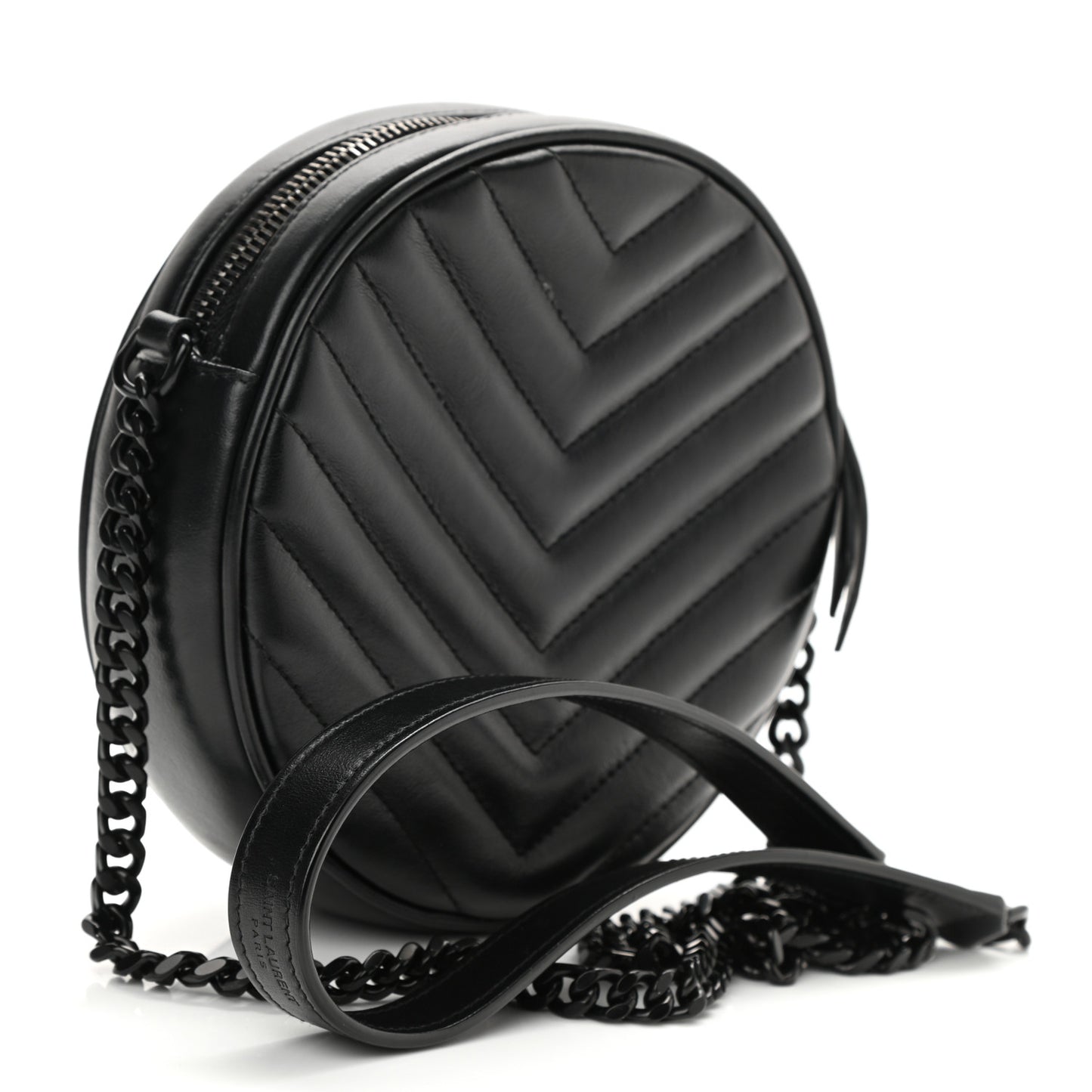 Calfskin Matelasse Chevron Round Vinyle Camera Bag Black
