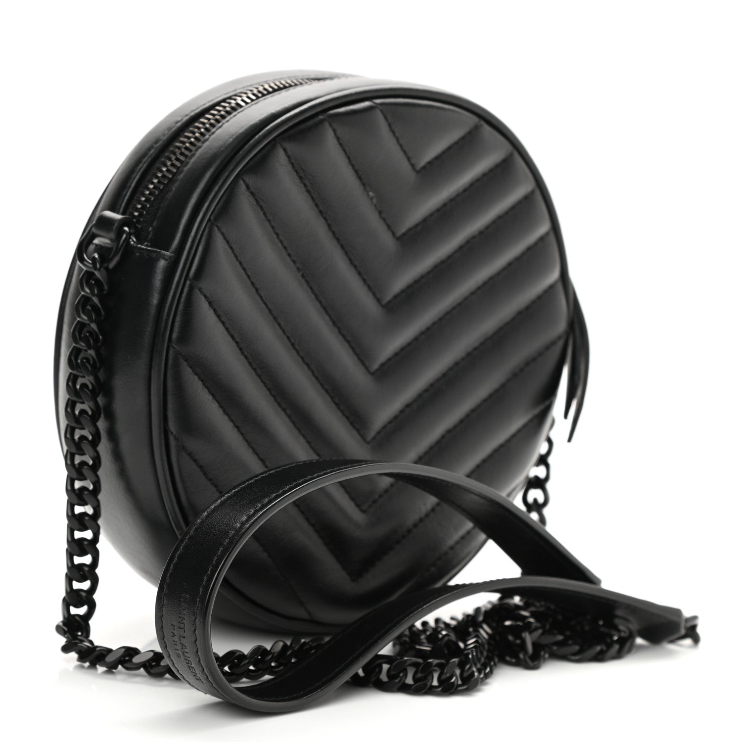 Saint Laurent Calfskin Matelasse Chevron Round Vinyle Camera Bag Black 3 of 8