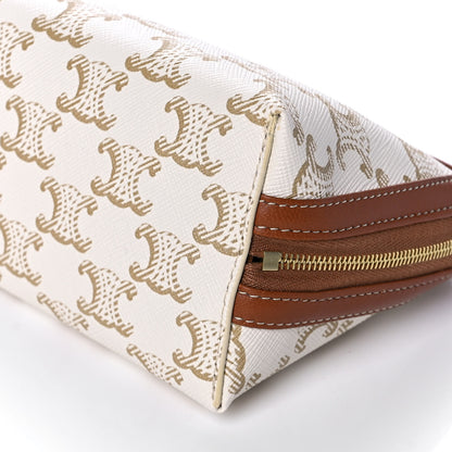 Celine Lambskin Triomphe Canvas Clutch With Chain White Tan 9 of 10