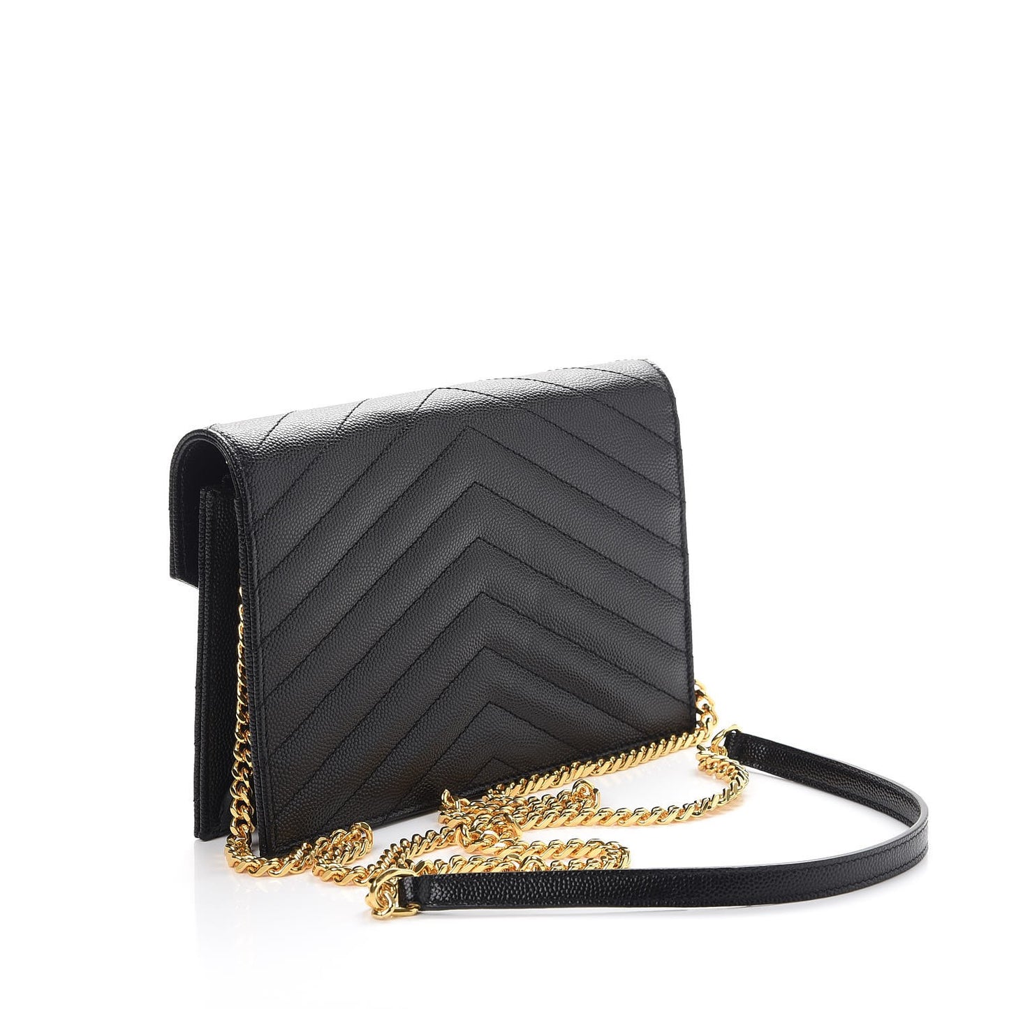 Grain De Poudre Matelasse Chevron Monogram Envelope Chain Wallet Black