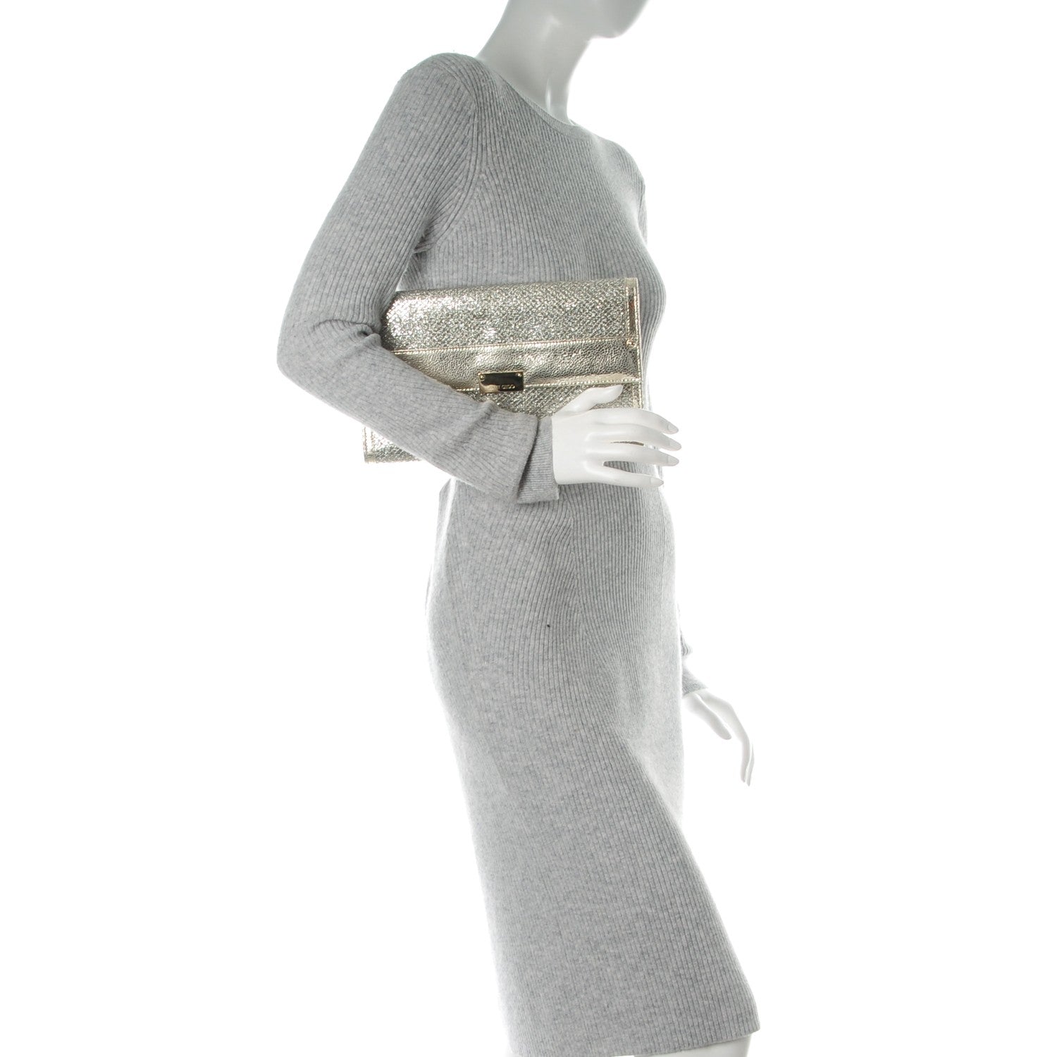 Jimmy Choo Glitter Fabric Reese L Clutch Champagne 2 of 7